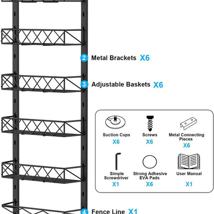 6 Tier Adjustable Baskets Over Door Pantry Organiser for Home Kitchen.