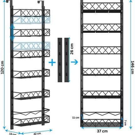 6 Tier Adjustable Baskets Over Door Pantry Organiser for Home Kitchen.
