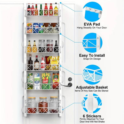 6 Tier Adjustable Baskets Over Door Pantry Organiser for Home Kitchen.