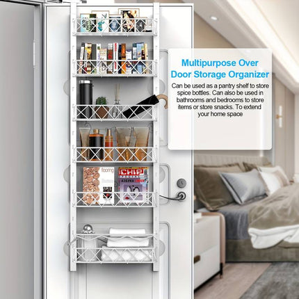 6 Tier Adjustable Baskets Over Door Pantry Organiser for Home Kitchen.