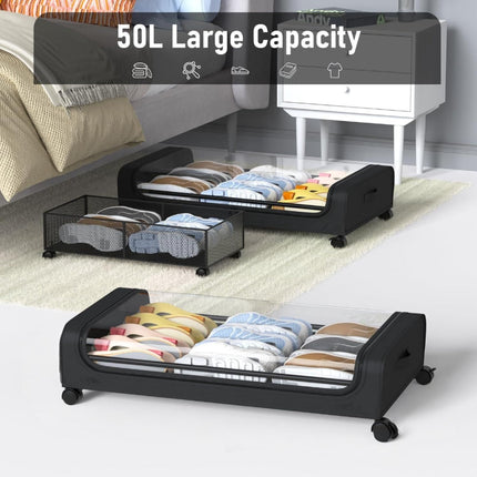 XXL Under Bed Rolling Storage Containers with 50L Large Capacity and Wheels.