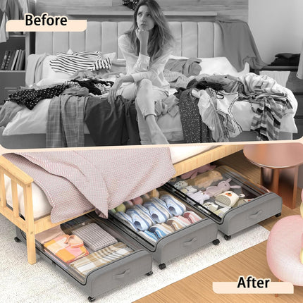 CARLA HOME XXL Under Bed Rolling Storage Containers with 50L Large Capacity and Wheels.