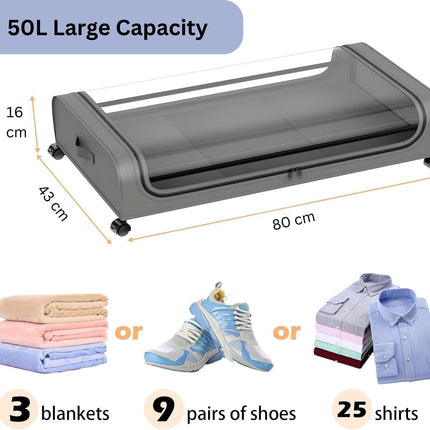 CARLA HOME XXL Under Bed Rolling Storage Containers with 50L Large Capacity and Wheels.