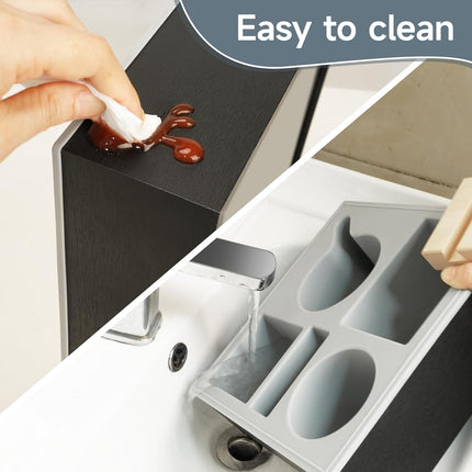 Wooden Couch Cup Holder Tray with Soft Silicone & Rotatable Phone Holder for Storaging Drinks & Snacks.