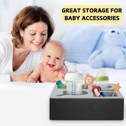Wooden Couch Cup Holder Tray with Soft Silicone & Rotatable Phone Holder for Storaging Drinks & Snacks.