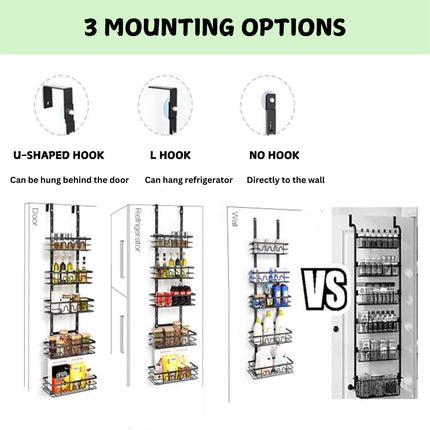 4 Tier Adjustable Baskets Over Door Pantry Organiser for Home Kitchen.