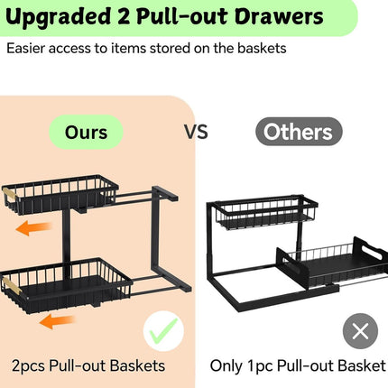 Set 2 pcs - 2-Tier Kitchen Under Sink Organiser Storage with Height Adjustable, Unique Slide Rail & Suction Cups for Storage.