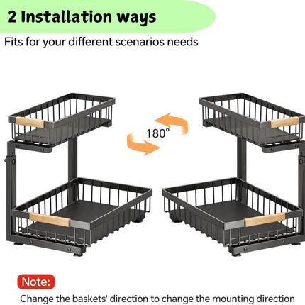 Set 2 pcs - 2-Tier Kitchen Under Sink Organiser Storage with Height Adjustable, Unique Slide Rail & Suction Cups for Storage.