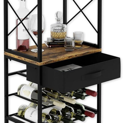 CARLA HOME Freestanding Wine Rack for 20 Bottles with Wood Countertop and Sturdy Metal Frame.
