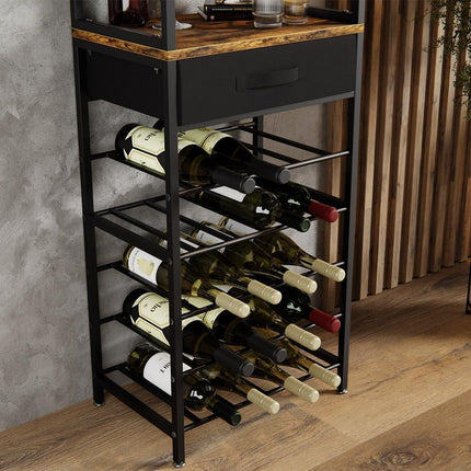 CARLA HOME Freestanding Wine Rack for 20 Bottles with Wood Countertop and Sturdy Metal Frame.