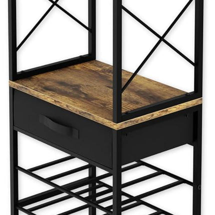 CARLA HOME Freestanding Wine Rack for 20 Bottles with Wood Countertop and Sturdy Metal Frame.