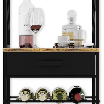 CARLA HOME Freestanding Wine Rack for 20 Bottles with Wood Countertop and Sturdy Metal Frame.