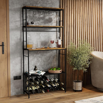 CARLA HOME Large Wine Rack for 20 Bottles with Wood Countertop and Sturdy Metal Frame.