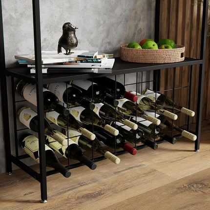 CARLA HOME Large Wine Rack for 20 Bottles with Wood Countertop and Sturdy Metal Frame.