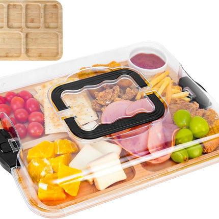 CARLA HOME Bamboo Charcuterie Board with Lid & Handle ideal Gift for Kitchen, Party & Picnic (6 Compartments).