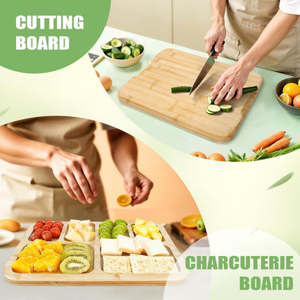 CARLA HOME Bamboo Charcuterie Board with Lid & Handle ideal Gift for Kitchen, Party & Picnic (6 Compartments).