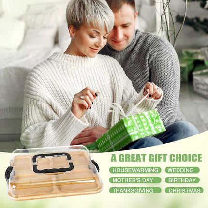 CARLA HOME Bamboo Charcuterie Board with Lid & Handle ideal Gift for Kitchen, Party & Picnic (6 Compartments).