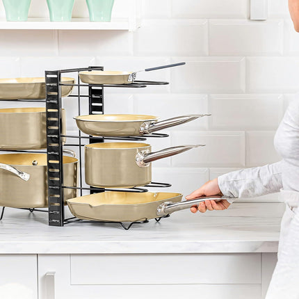 CARLA HOME Adjustable 8-Tier Pan Rack Pot Organizer for Kitchen Cabinet.