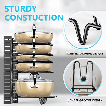 CARLA HOME Adjustable 8-Tier Pan Rack Pot Organizer for Kitchen Cabinet.