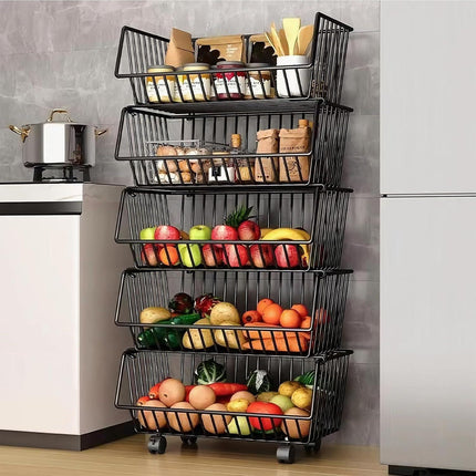 CARLA HOME Metal 5-Tier Rolling Vegetable and Fruit Basket Cart Stand for Kitchen.