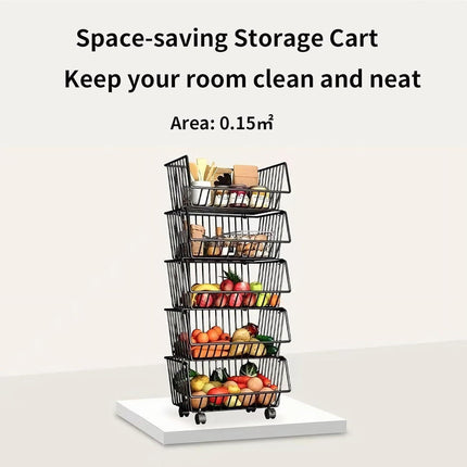 CARLA HOME Metal 5-Tier Rolling Vegetable and Fruit Basket Cart Stand for Kitchen.