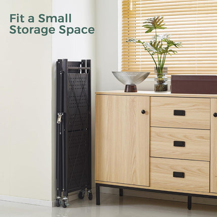CARLA HOME 4-Tier Foldable Storage Shelf with Wheels for Kitchen, Garage, Pantry or Basement (Black).