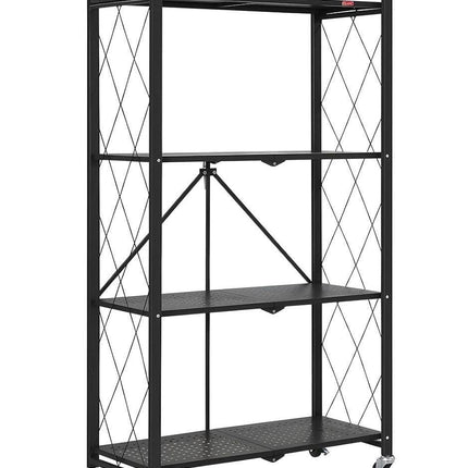 CARLA HOME 4-Tier Foldable Storage Shelf with Wheels for Kitchen, Garage, Pantry or Basement (Black).
