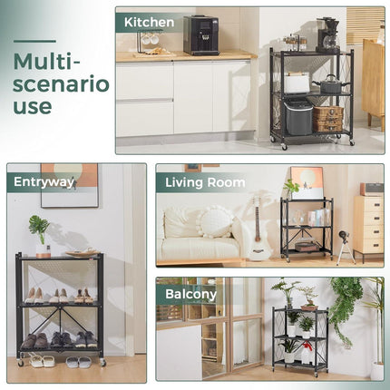 CARLA HOME 5-Tier Foldable Storage Shelf with Wheels for Kitchen, Garage, Pantry or Basement (Black).