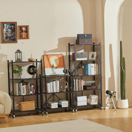 CARLA HOME 5-Tier Foldable Storage Shelf with Wheels for Kitchen, Garage, Pantry or Basement (Black).