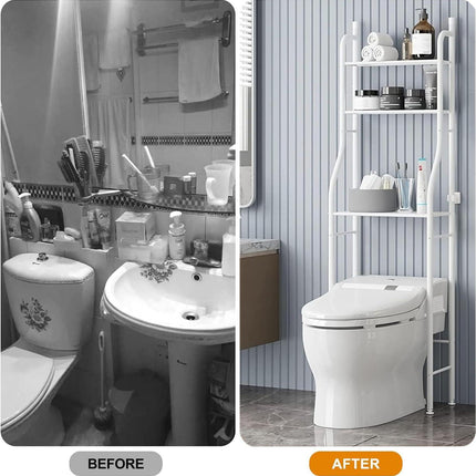 CARLA HOME 3-Tier Over The Toilet Storage Rack with Hooks & Paper Holder for Bathroom & Laundry Room.