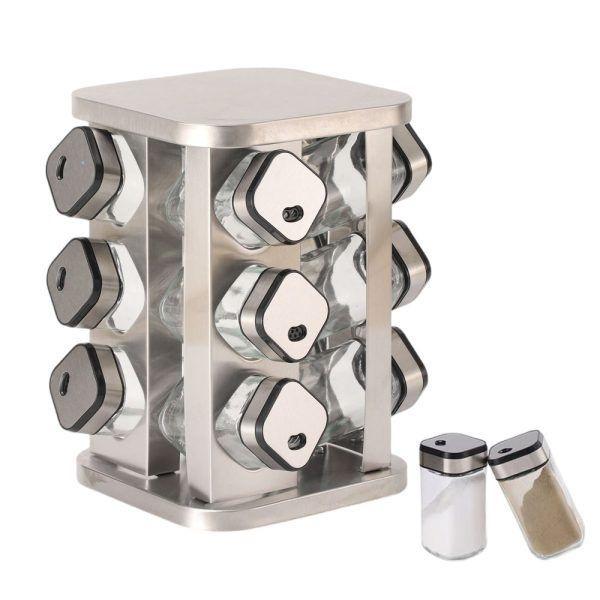 CARLA HOME Rotating Spice Rack Organizer with 20 Glass Jars for Kitchen Countertop.