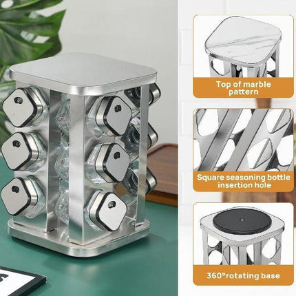 CARLA HOME Rotating Spice Rack Organizer with 20 Glass Jars for Kitchen Countertop.