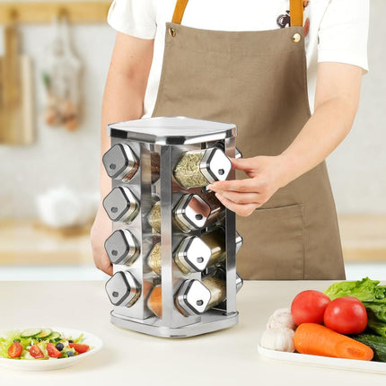 CARLA HOME Rotating Spice Rack Organizer with 20 Glass Jars for Kitchen Countertop.