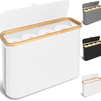 CARLA HOME Toilet Paper Storage Basket Holds Up to 12 Rolls with Bamboo Lid and Handle for RV Closet (White).