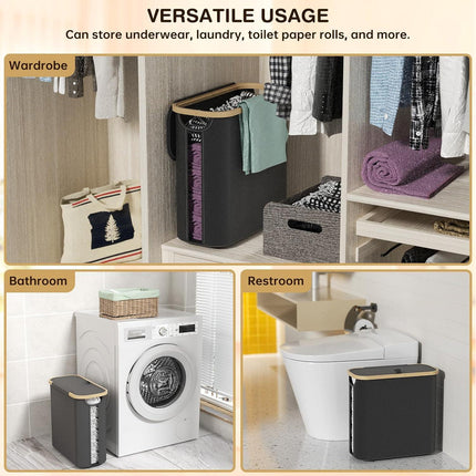 CARLA HOME Toilet Paper Storage Basket Holds Up to 12 Rolls with Bamboo Lid and Handle for RV Closet (Black).
