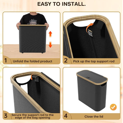 CARLA HOME Toilet Paper Storage Basket Holds Up to 12 Rolls with Bamboo Lid and Handle for RV Closet (Black).