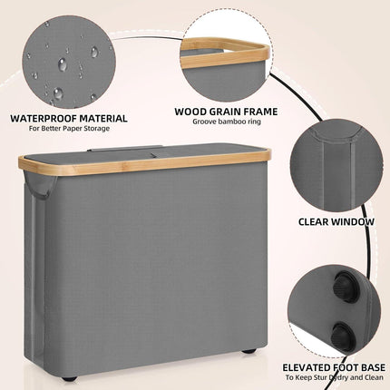 CARLA HOME Toilet Paper Storage Basket Holds Up to 12 Rolls with Bamboo Lid and Handle for RV Closet (Grey).