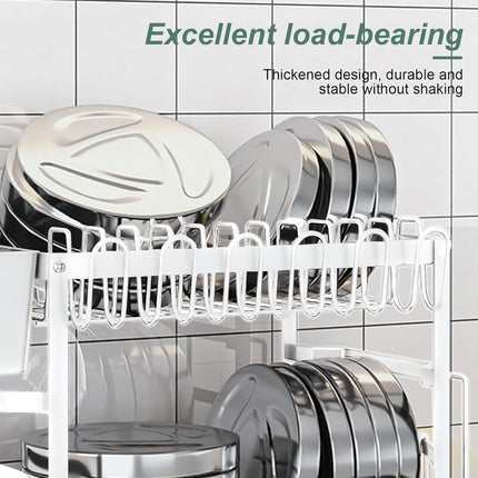 CARLA HOME 2-Tier Dish Drying Rack with Drainage Tray, Utensil Holder, Cup Hooks & Cutting Board Slot for Countertop Kitchen Storage (White).