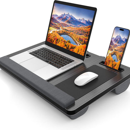 CARLA HOME Oversized Portable Lap Desk with Cushion,Mouse Pad, Tablet and Phone Holder which Fits Up to 17 Inch Laptops for Bed or Sofa (Black).