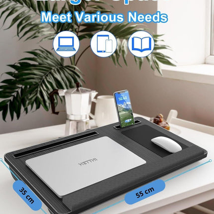CARLA HOME Oversized Portable Lap Desk with Cushion,Mouse Pad, Tablet and Phone Holder which Fits Up to 17 Inch Laptops for Bed or Sofa (Black).