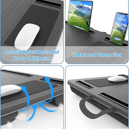 CARLA HOME Oversized Portable Lap Desk with Cushion,Mouse Pad, Tablet and Phone Holder which Fits Up to 17 Inch Laptops for Bed or Sofa (Black).