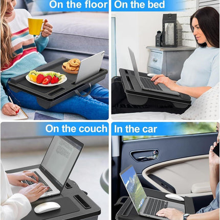 CARLA HOME Oversized Portable Lap Desk with Cushion,Mouse Pad, Tablet and Phone Holder which Fits Up to 17 Inch Laptops for Bed or Sofa (Black).