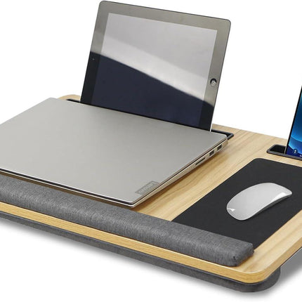 CARLA HOME Oversized Portable Lap Desk with Cushion,Mouse Pad, Tablet and Phone Holder which Fits Up to 17 Inch Laptops for Bed or Sofa (Brown).