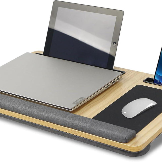 CARLA HOME Oversized Portable Lap Desk with Cushion,Mouse Pad, Tablet and Phone Holder which Fits Up to 17 Inch Laptops for Bed or Sofa (Brown).