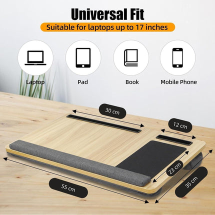 CARLA HOME Oversized Portable Lap Desk with Cushion,Mouse Pad, Tablet and Phone Holder which Fits Up to 17 Inch Laptops for Bed or Sofa (Brown).