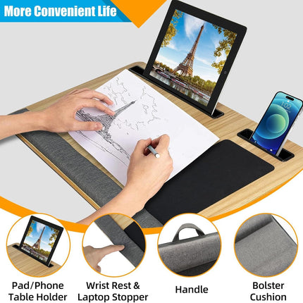 CARLA HOME Oversized Portable Lap Desk with Cushion,Mouse Pad, Tablet and Phone Holder which Fits Up to 17 Inch Laptops for Bed or Sofa (Brown).