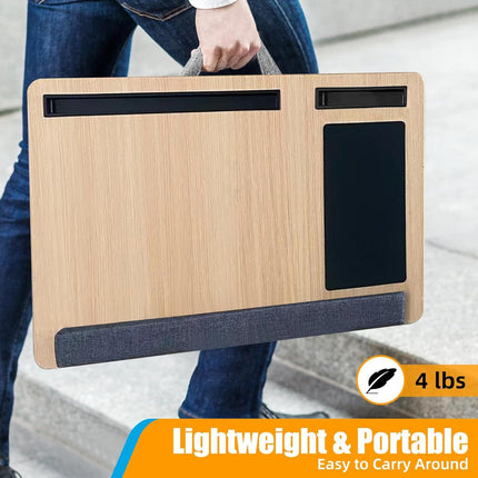 CARLA HOME Oversized Portable Lap Desk with Cushion,Mouse Pad, Tablet and Phone Holder which Fits Up to 17 Inch Laptops for Bed or Sofa (Brown).