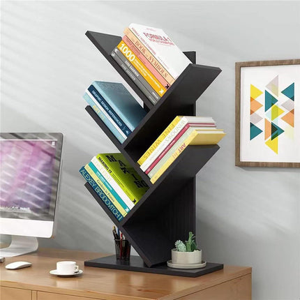 CARLA HOME 5-Tier Tree Bookshelf Storage Rack for Home Office or Bedroom (Black).