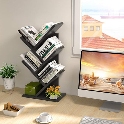 CARLA HOME 5-Tier Tree Bookshelf Storage Rack for Home Office or Bedroom (Black).