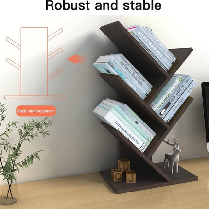 CARLA HOME 5-Tier Tree Bookshelf Storage Rack for Home Office or Bedroom (Black).